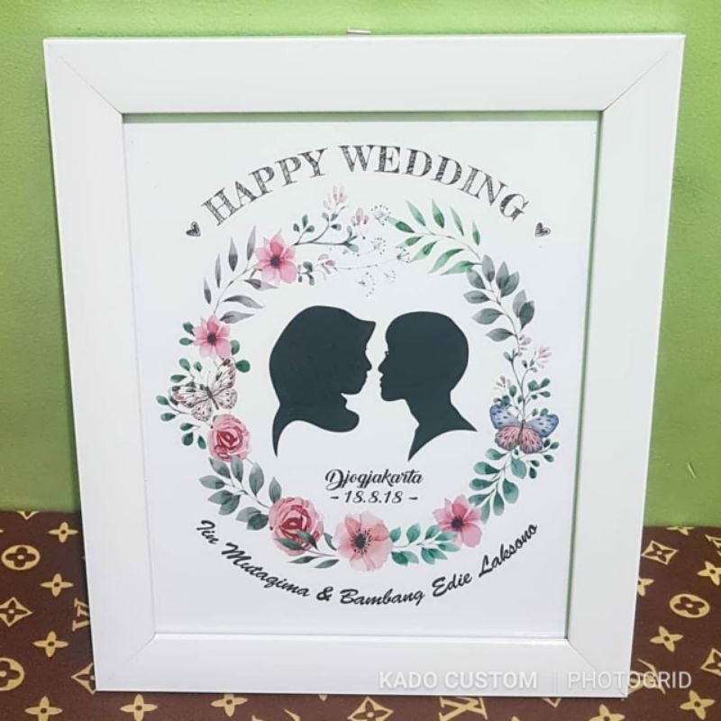 FRAME KACA + CETAK + DESIGN siluet foto hadiah kado custom ultah wisuda anniversary unik
