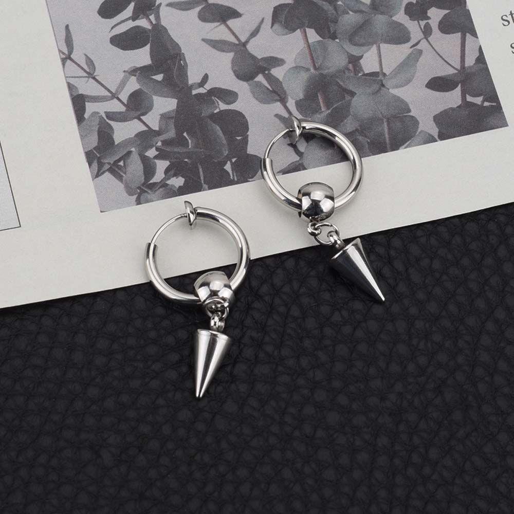 Anting Stud Awl Menjuntai Bentuk Bola Geometris Bahan Logam Gaya Punk Korea Minimalis Untuk Unisex