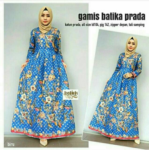 Gamis Batika Prada @125, all size fit to L XL, LD 100, read\\blue