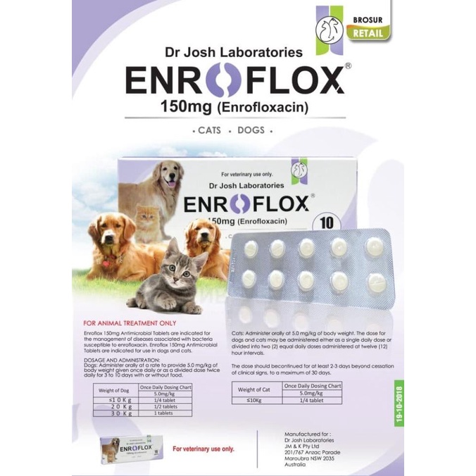ORIGINAL Obat Flu pilek Flue Anjing Kucing Enroflox enrofloxacin 150mg Asli