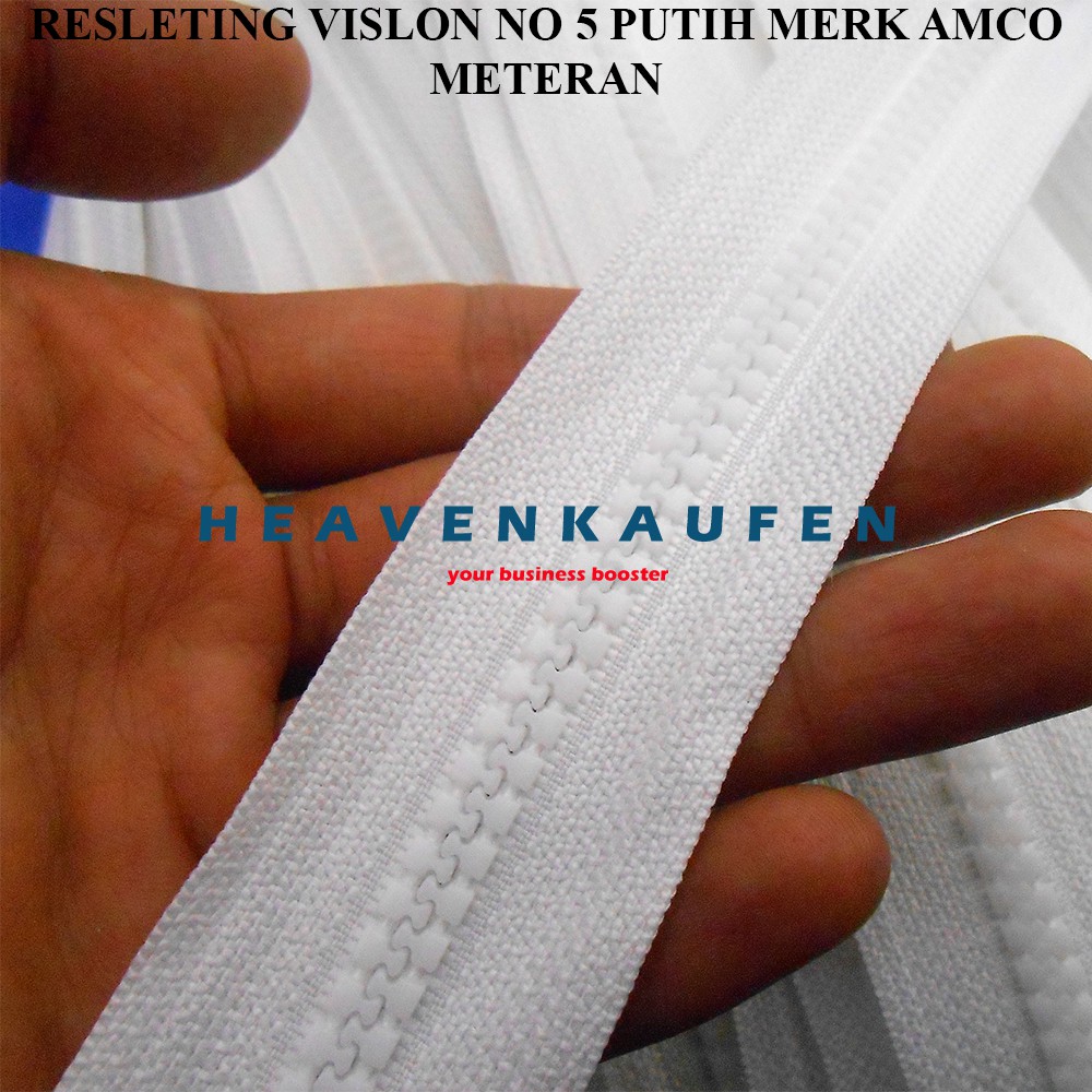 Resleting Sleting Zipper Vislon Gigi Jagung No 5 Merk Amco Warna Putih Meteran