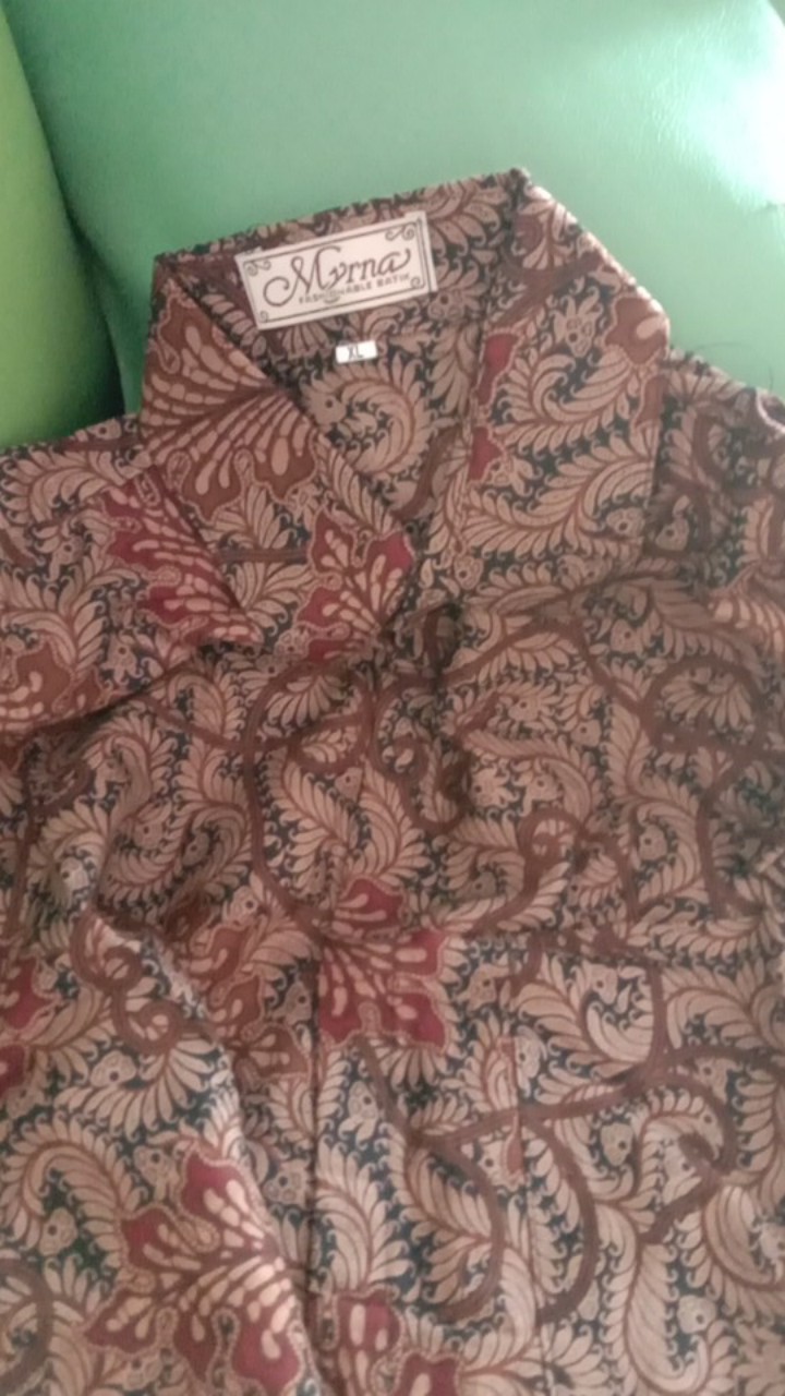 Batik Myrna - Kemeja Batik Lengan Pendek Baju Atasan Pria Daun Coklat