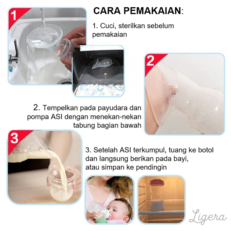 LIGERA Pompa ASI Manual / Silicone    Breast Pump / Wadah Penampung Milk Saver Portable BPA FREE