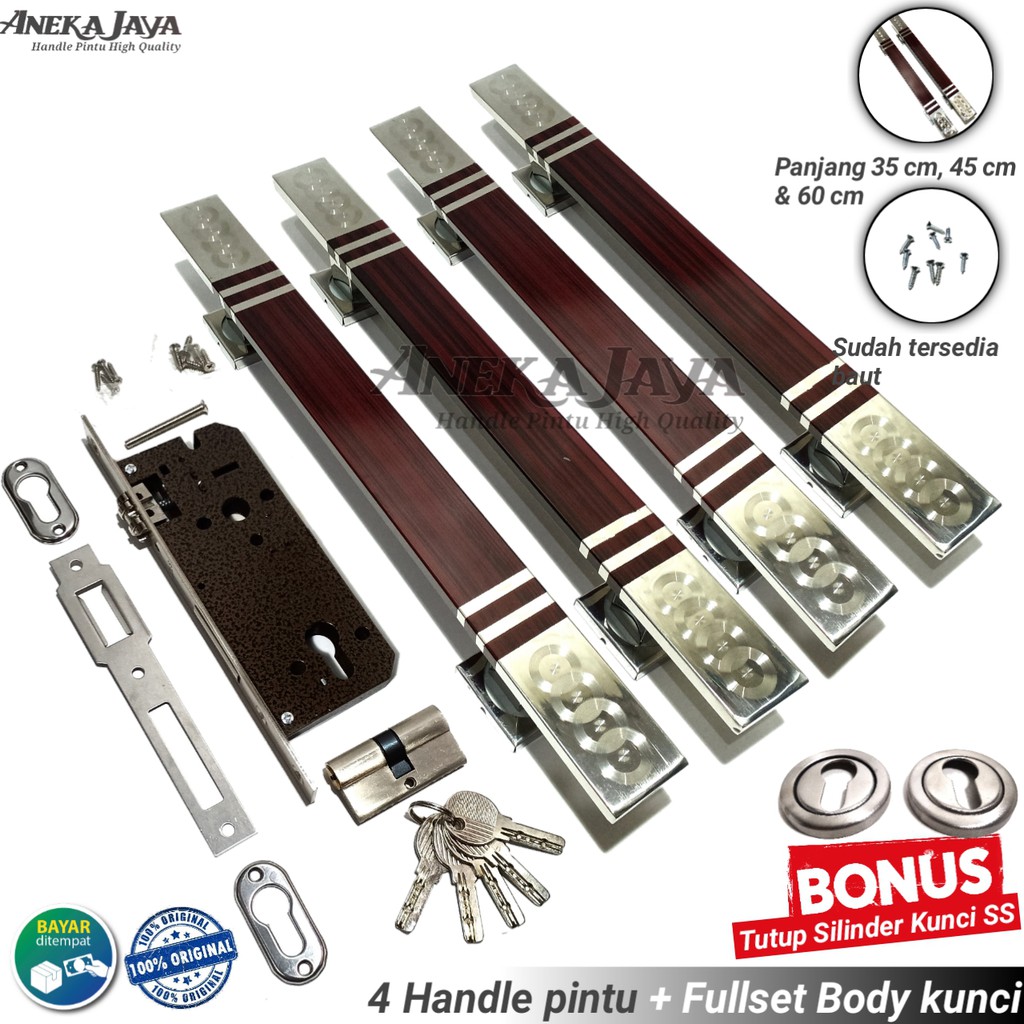 Satu set handle kunci daun pintu rumah 2 pintu depan panjang 35 cm 45 cm &amp; 60 cm / Gagang Tarikan