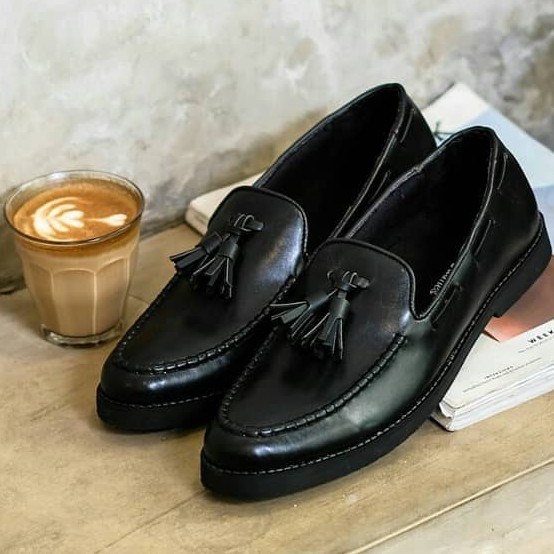 PORTO BLACK |MNM x GIANT FLAMES| Sepatu Loafers Pria Formal / Kantor ORI