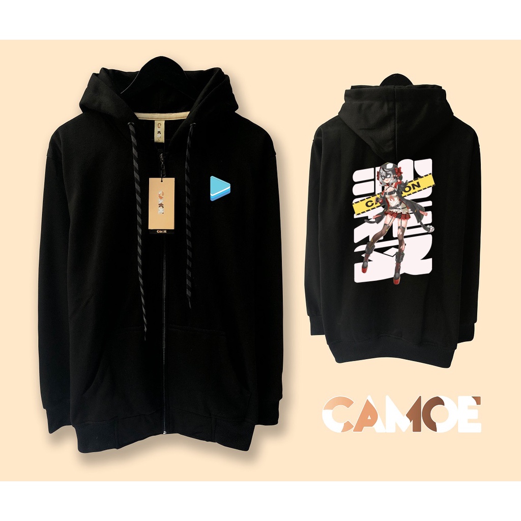 Jaket Hoodie Zipper Anime Hololive Sakamata Chloe Caution vTuber
