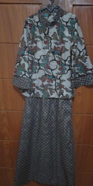 Gamis Peplum Lawasan Daun Batik Modern Wanita Muslimah Elegan