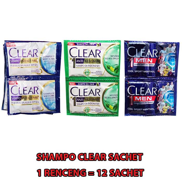 CLEAR SHAMPO ISI 12 SACHET COMPLETE SOFT CARE, CLEAR MENTHOL, CLEAR MEN COOL SPORT