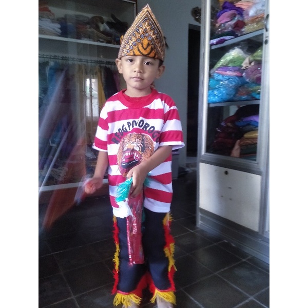 Kaos gambar kaos anak reog ponorogo reog kuda lumping 55cm cambuk  udeng celana barongan komplit Baj
