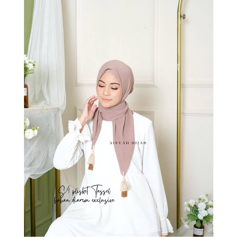Agen Supplier Grosir Hijab Segiempat Plisket Tassel Jilbab Segiempat Jilbab Plisket Polos Terlaris
