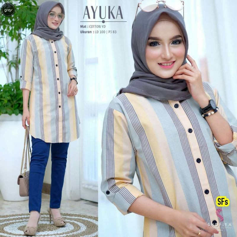 Tunik Salur Garis Katun Ayuka/Kiara New Model