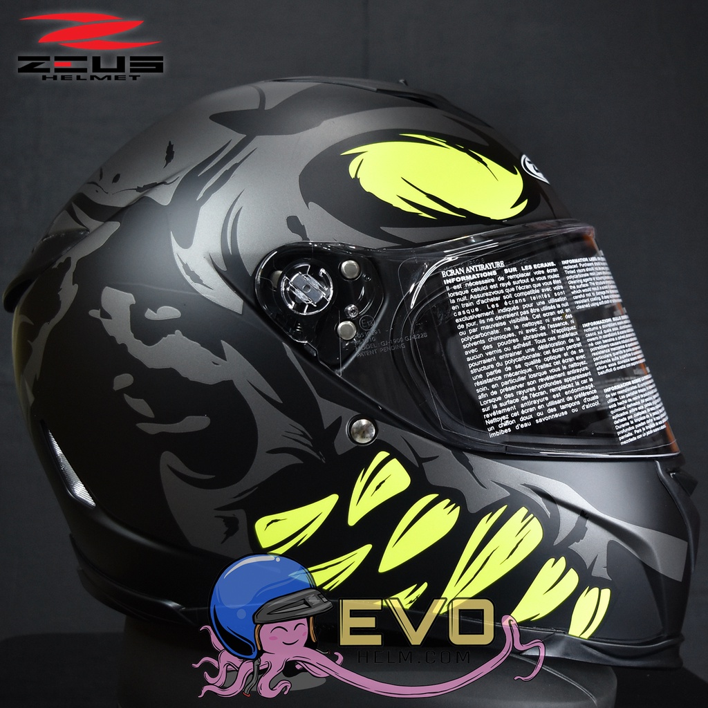 ZEUS ZS- 822B MBLK AN27 FLUO YEL FULL FACE SINGLE VISOR (FREE DARK SMOKE VISOR)