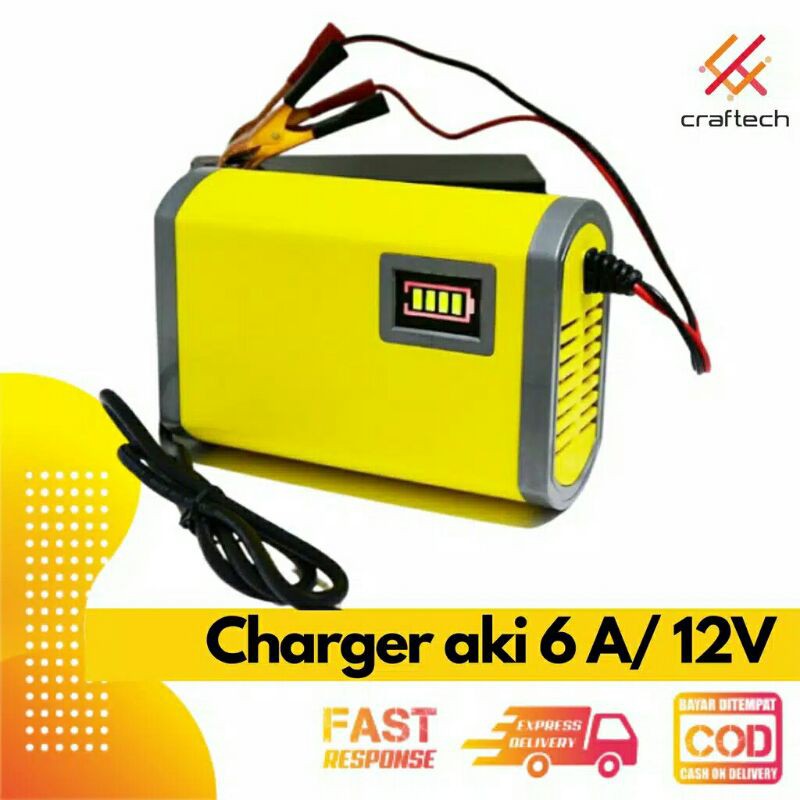 Cas Aki 6A 12V Portable Mobil Battery Charger Motorcycle Car Motor  Charger portable aki motor/mobil