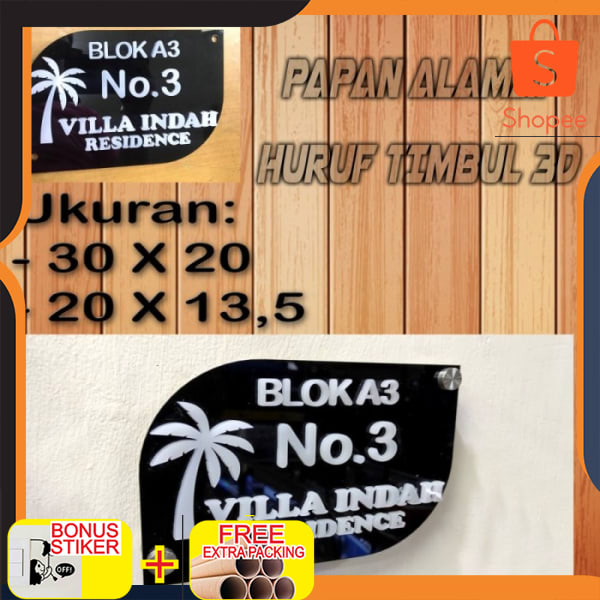 

Papan Acrylic Akrilik ALAMAT nomor rumah TIMBUL 3D Tulisan Gold - 20 x 135 cm Double Tape Elegan