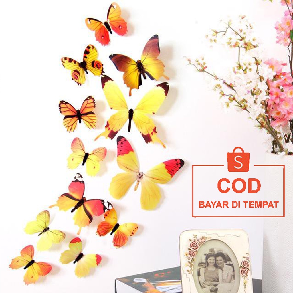 ✅COD WALL STICKER STIKER 12 PCS KUPU KUPU HIASAN DEKORASI WALLPAPER WALPAPER DINDING RUANG TAMU KAMAR TIDUR AESTHETIC 3D