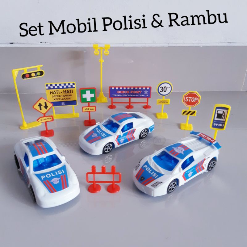 Mainan Set Mobil Polisi &amp; Rambu - Police Car Marka Jalan Anak Edukatif