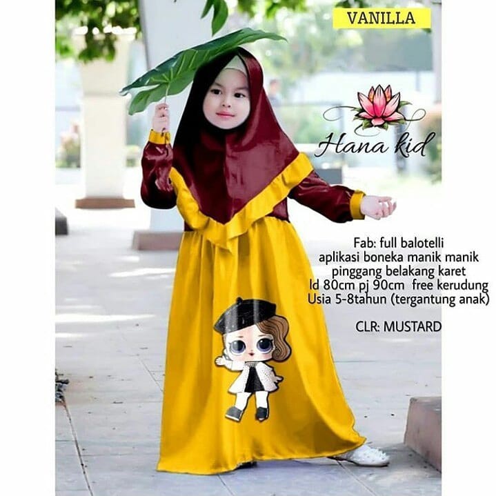 HANA SYARI KIDS Gamis Anak 5-8 tahun Panjang Trendy Modern Kids Baju Panjang Stelan Syar’i Polos