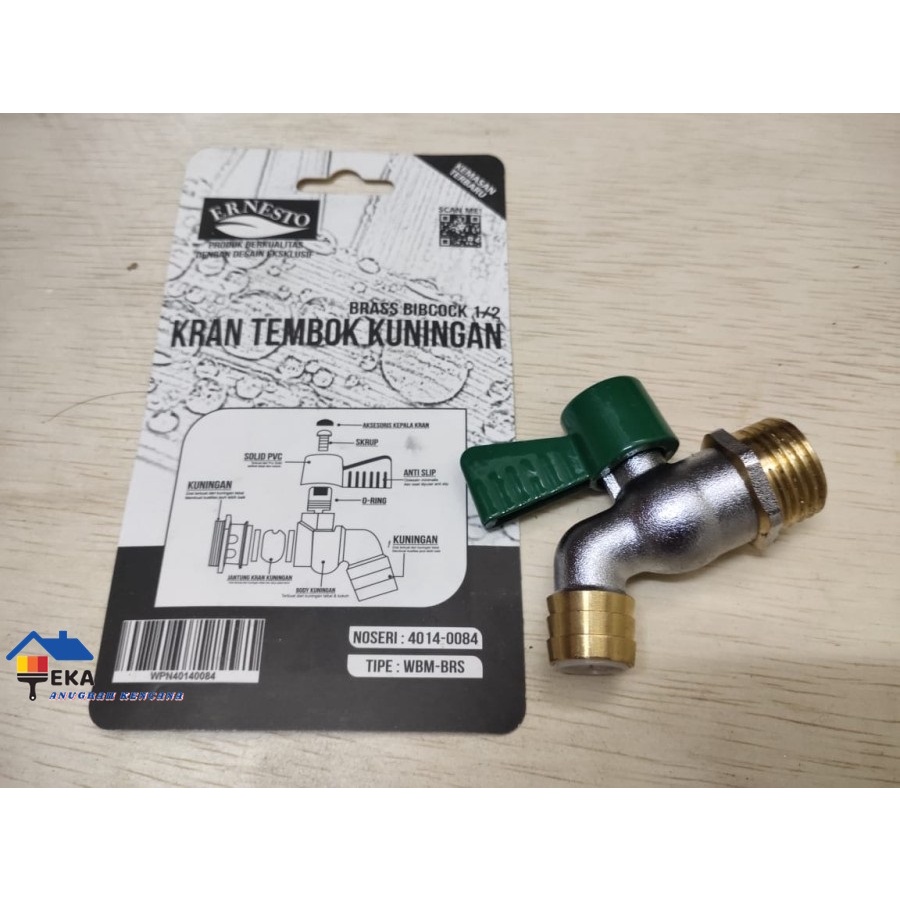 ERNESTO Kran Air Tembok 1/2" Kuningan Kamar Mandi Cebol Taman WBM EAK