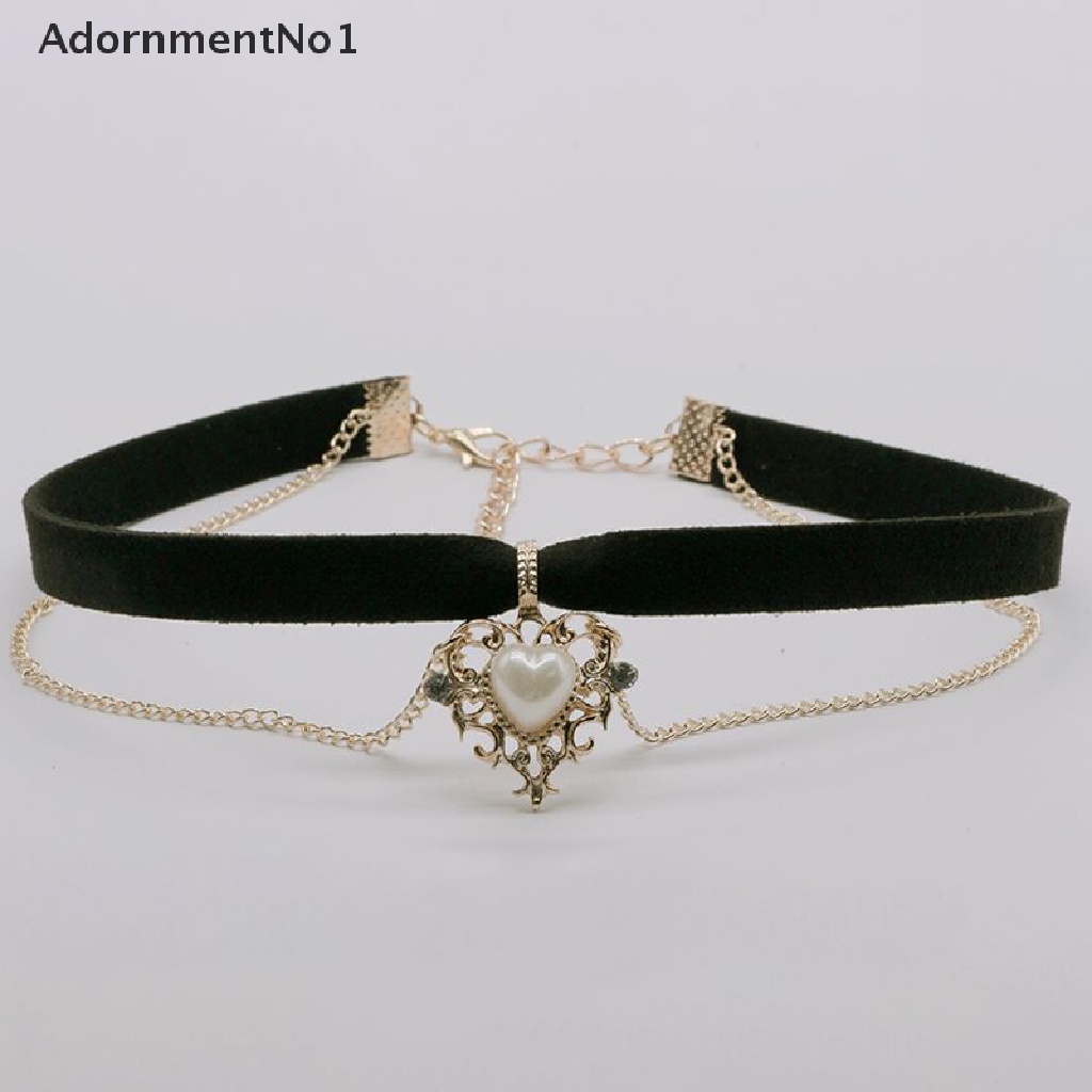 (AdornmentNo1) Kalung Choker Velvet Hitam Pendan Hati Gaya Vintage Untuk Wanita