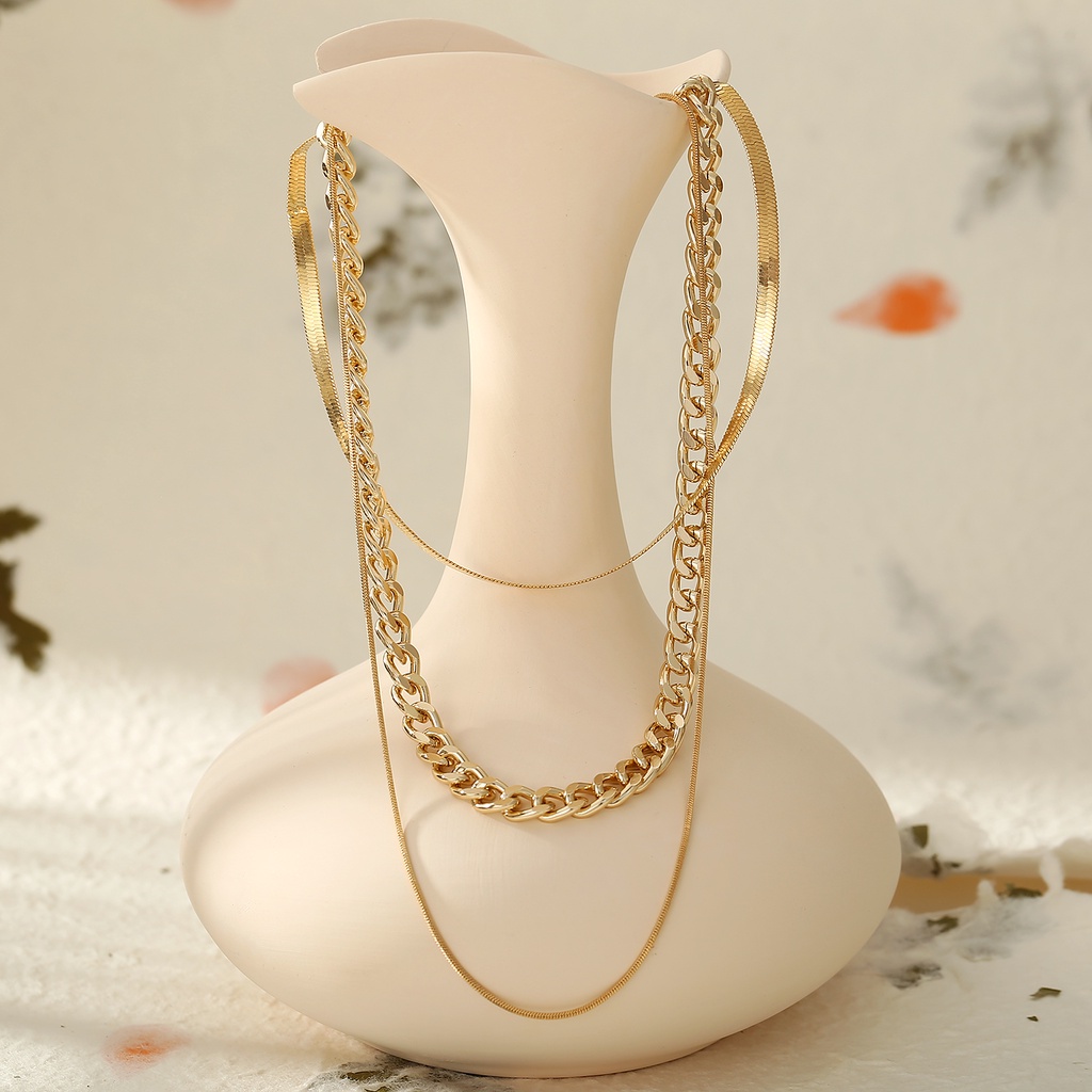 Kalung Rantai Multilayer Warna Emas Gaya Retro Untuk Aksesoris Perhiasan