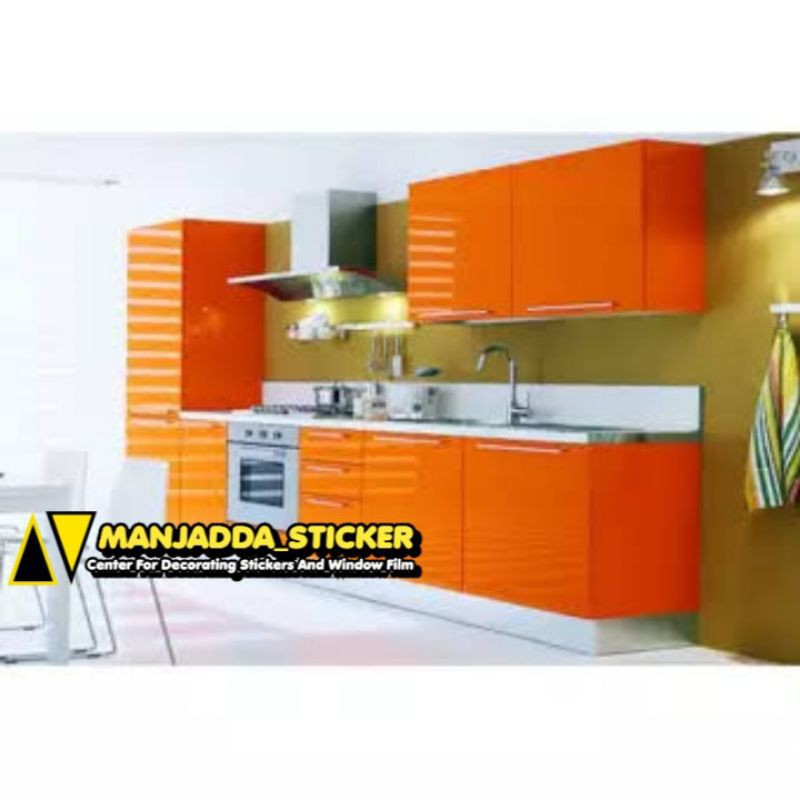 Wallpaper stiker lemari warna orange