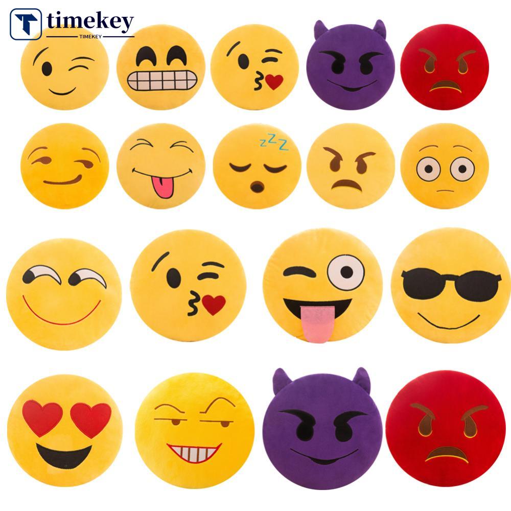 Timekey Boneka Bantal Stuffed Plush Emoji Bulat Kuning 30cm Untuk Hadiah Ulang Tahun U8X2