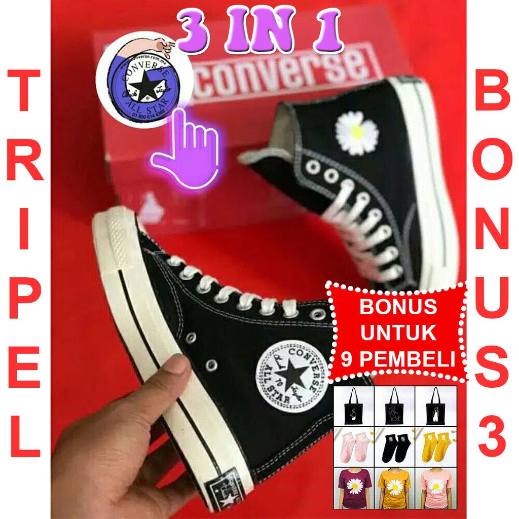 SEPATU CONVERSE FLOWER DAISY 70S PEACE MINUS ONE BLACK HIGH FLOWER IMPORT GLOSSY X G DRAGON