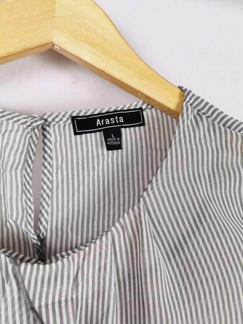 Arasta grey striped ruffle babydoll blouse