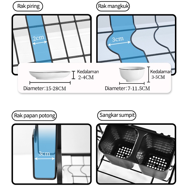 Rak piring multifungsi, rak cangkir, rak bumbu dapur, mudah digunakan