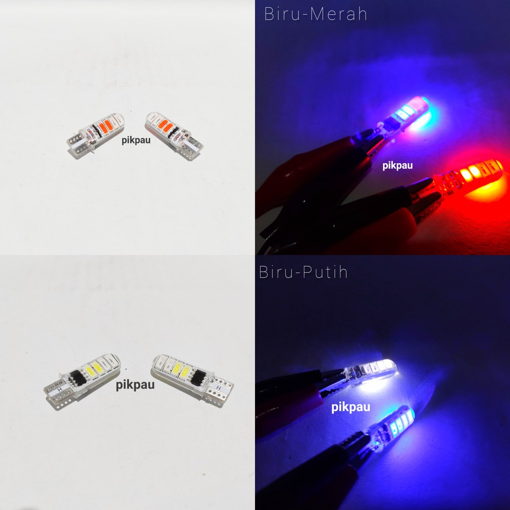 Sepasang Lampu T10 Jelly 8 LED Sein Strobo Warna Senja