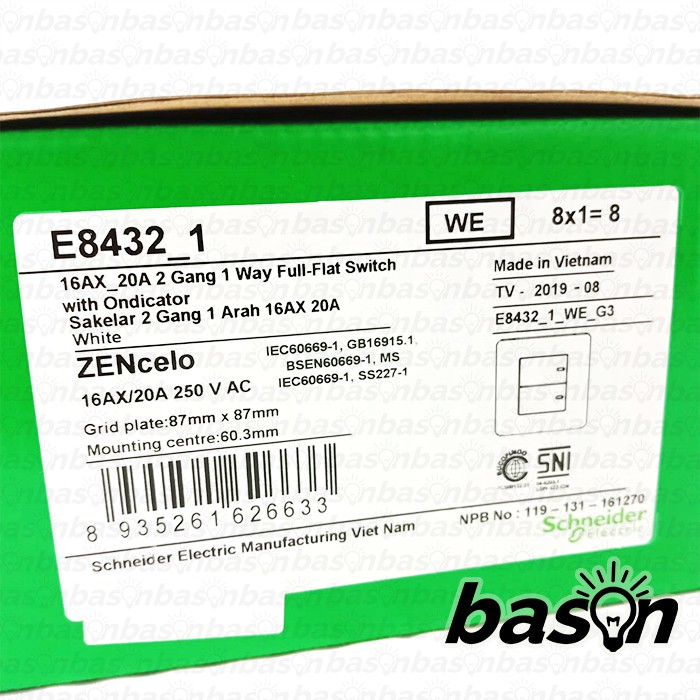 SCHNEIDER ZENcelo 2 Gang 1 Way - Saklar 2 Tombol 1 Arah - Full Flat Switch - Saklar Datar