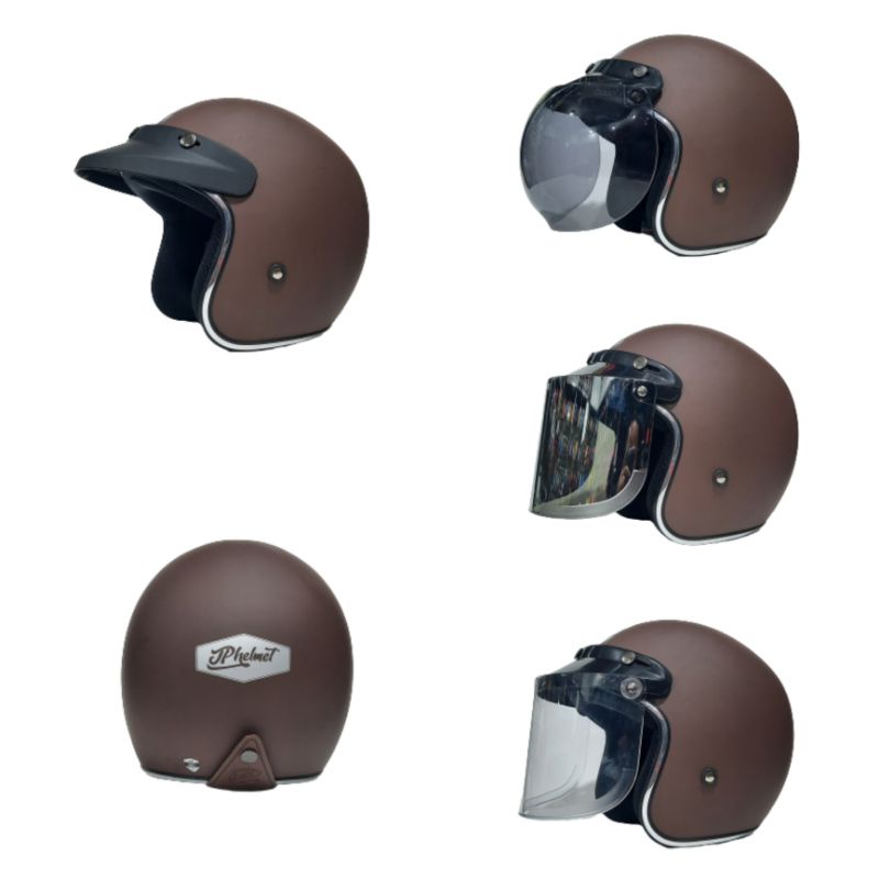 Helm Bogo JPX JP New Bigie Retro Coklat Doff Plus Kaca ORIGINAL