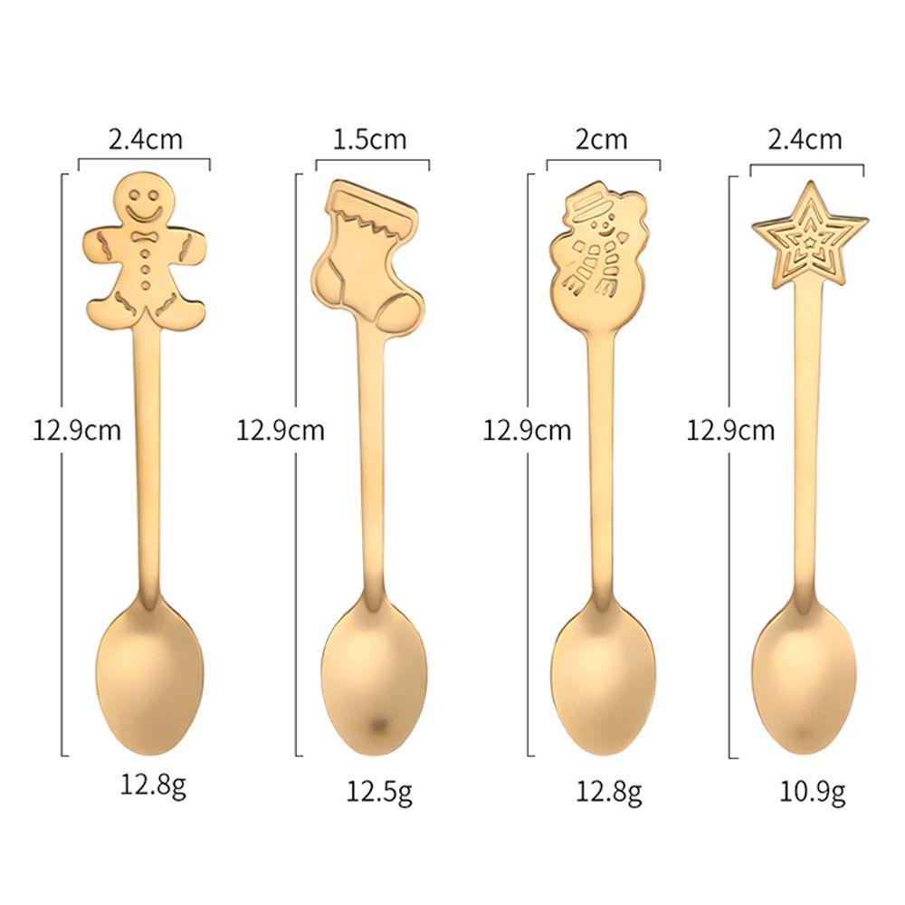 Solighter1/4pcs/set Sendok Kopi Natal Home &amp; Living Ice Cream Stainless Steel Kitchen &amp; Dining Kids Spoon