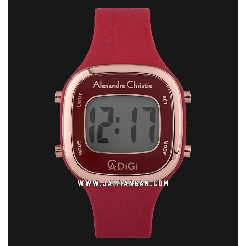 Alexandre Christie AC 9336 LH RRGRE Ladies Digital Dial Red Rubber Strap