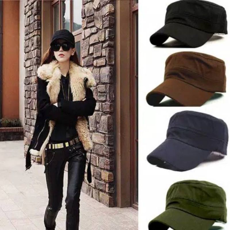 Topi Pria Wanita Komando Militer Polos Bahan Twill