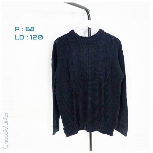 Navy Cable Knit Sweater Rajut Wanita