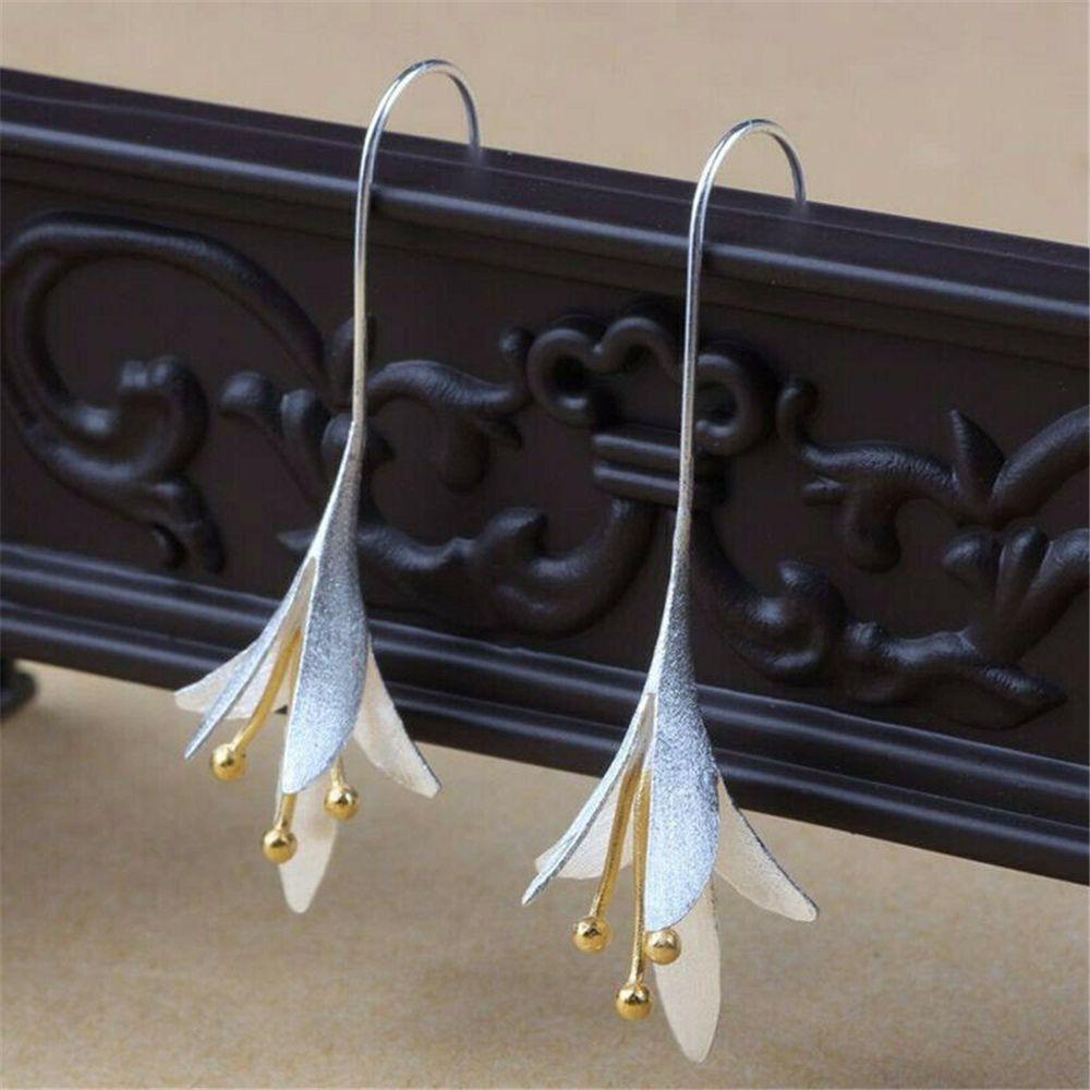 Lily Retak Shell Kelopak Bunga Anting Pernikahan Fashion Wanita925 Perak Korea Drop Earrings