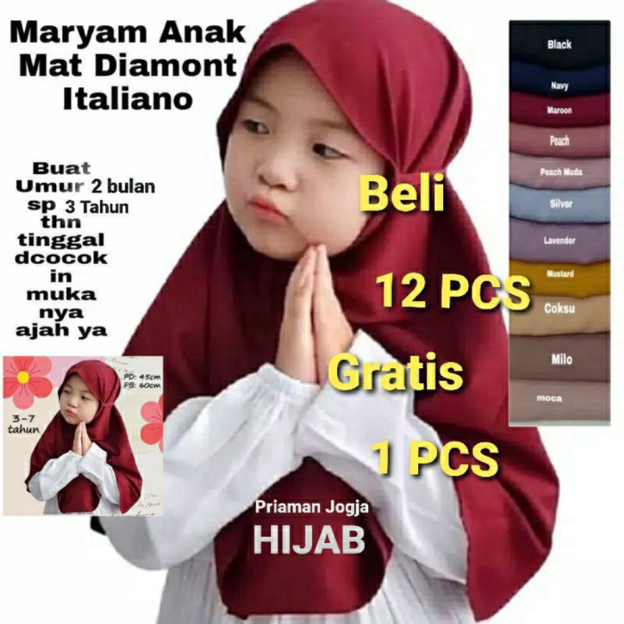 BERGO ANAK TALI NON PET KERUDUNG INSTAN ANAK PEREMPUAN BERGO MARYAM Bayi Tk dan SD Bahan DIAMOND PREMIUM Promo