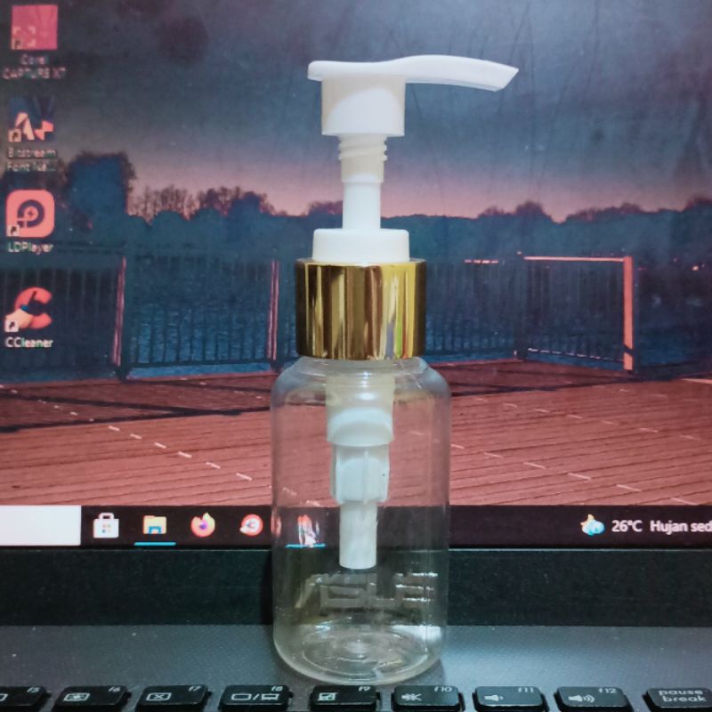 Botol Pump 70ml Clear / Botol 70ml clear tutup Pump Lotion Ring Alumunium gold