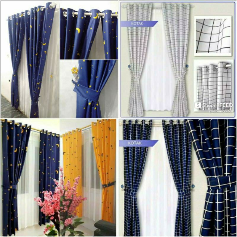 Gorden Jendela Minimalis/Hordeng Pintu/Katun Kotak Minimalis