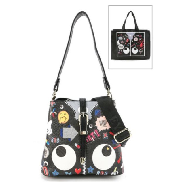 SALE HUER Wilyhe Eye Theme Printed Shoulder Bag 9454-143Black