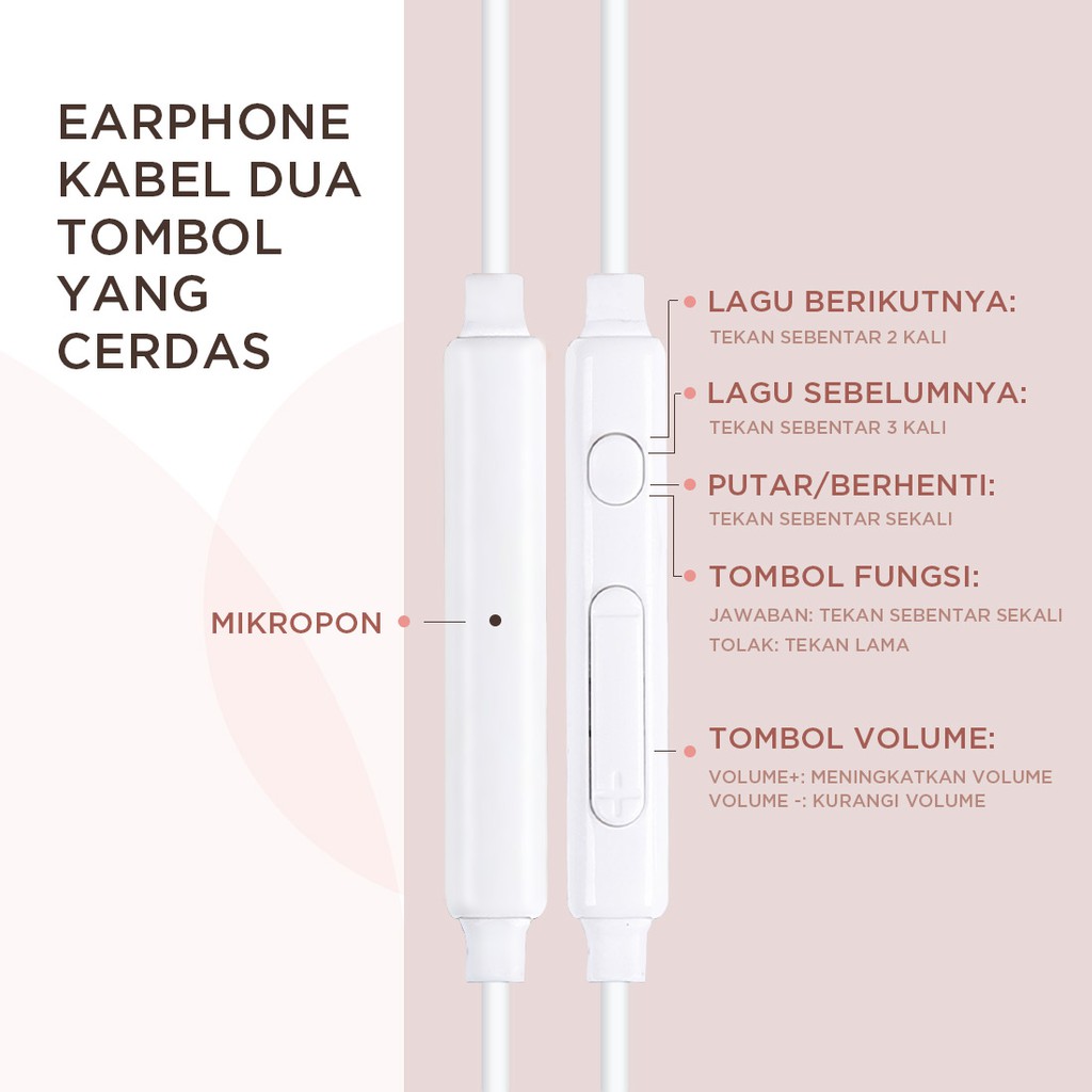 Miniso Earphone in Ear Earbuds Silikon Kabel Noise Cancelling Awet Headset Universal-3