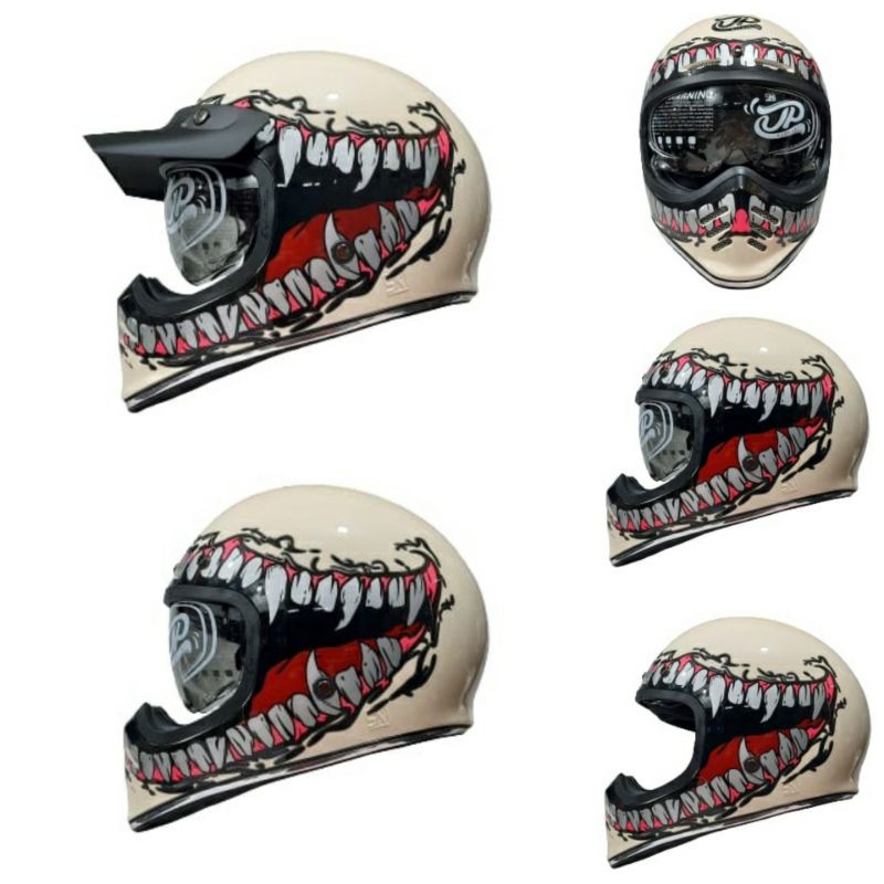 Helm Retro Cakil JPX JP Signature SG 06 Venom Cream Glossy