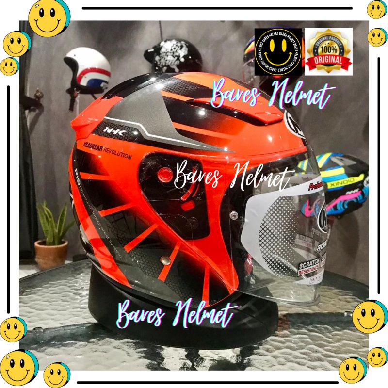 Helm motor half face original nhk r1 octarium orange double visor sni