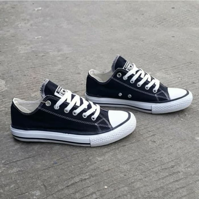 promo juara  SEPATU KASUAL SEKOLAH KULIAH CONVERSE PRIA COWOK UKURAN BESAR JUMBO - hitam putih, 36