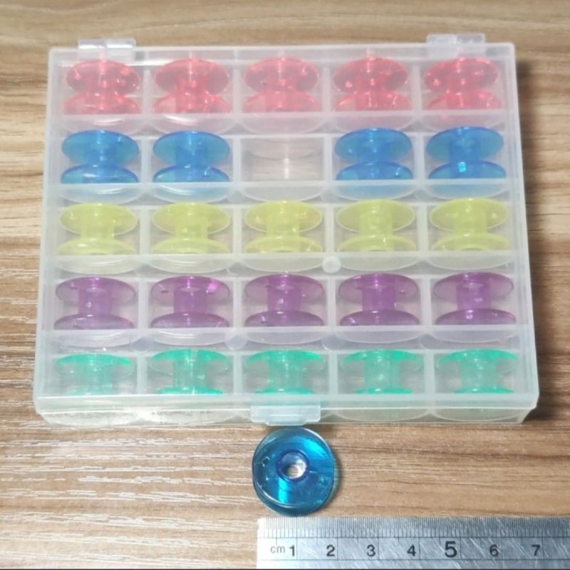 25 pcs Spul Bobbins Plastik Warna Mesin Jahit Portable