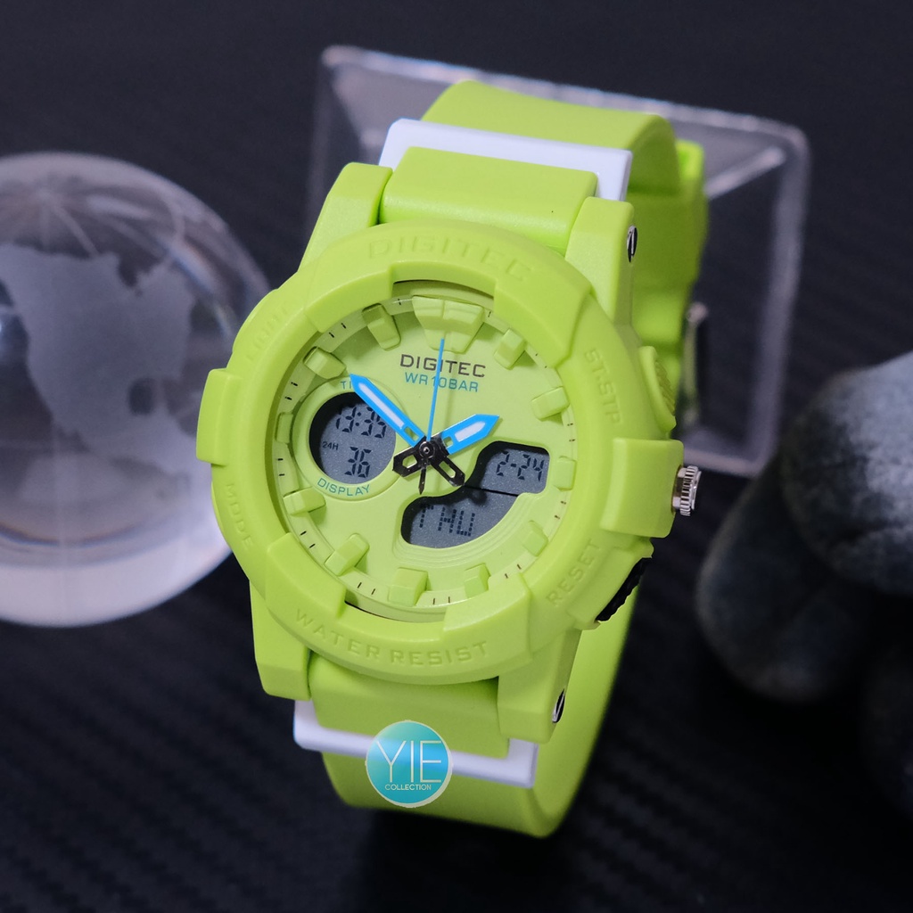 Jam Tangan Digitec Wanita Terbaru 2022 Model Sport Fashion BDA 4083 T Warna Hijau Melon Dual Time Or