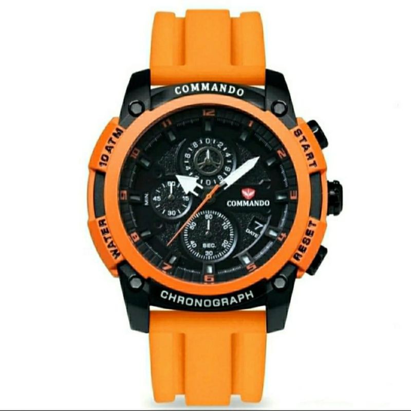 JAM TANGAN PRIA COMMANDO 7004 ORANGE RUBBER ORIGINAL