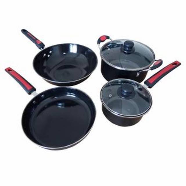 Panci set GSF / wajan set enamel GSF / panci enamel set / cookware set + tutup kaca (6pcs)