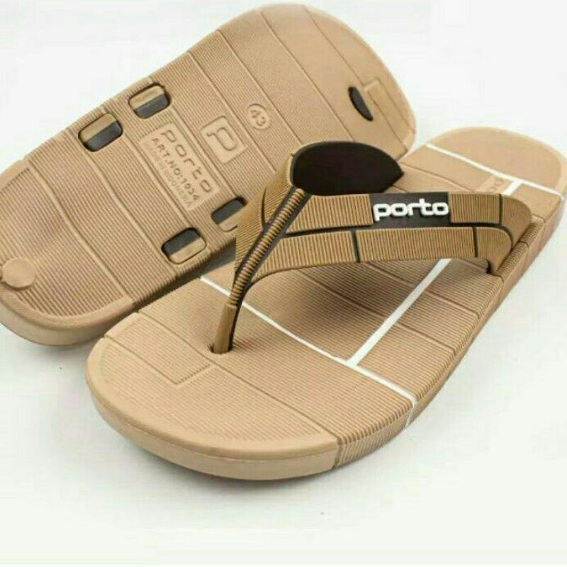 Porto 1034L - Sendal Jepit Karet Pria Dawasa Motif Strip Putih Size 36 - 40